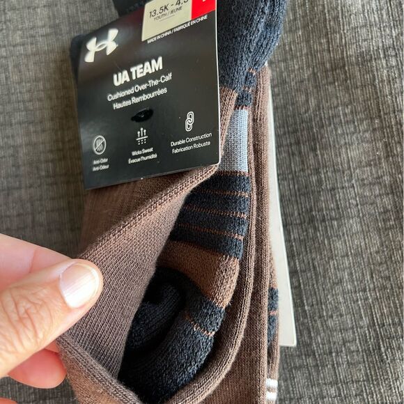 Under Armour Youth Unisex Team Cushioned Over-the-Calf Socks Brown Size Large - Picture 3 of 6